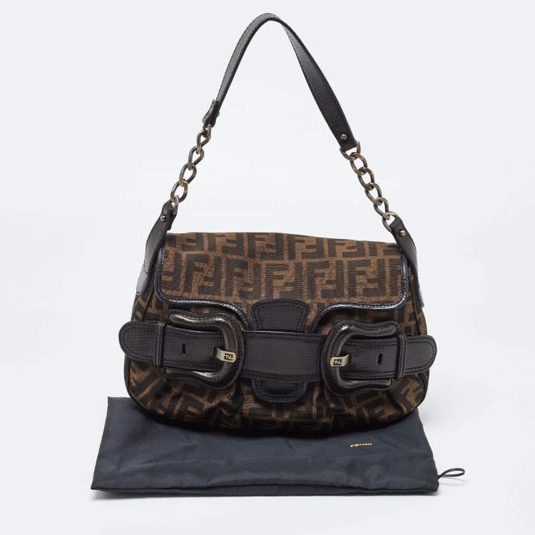 Pre Owned Fendi Tobacco Zucca Canvas and Leather B Bis Bag