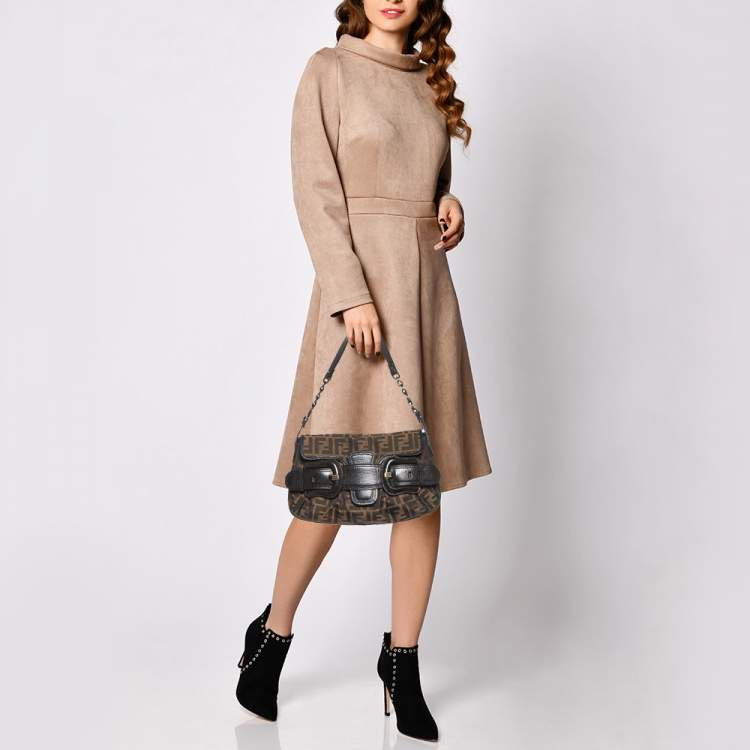 Pre Owned Fendi Tobacco Zucca Canvas and Leather B Bis Bag