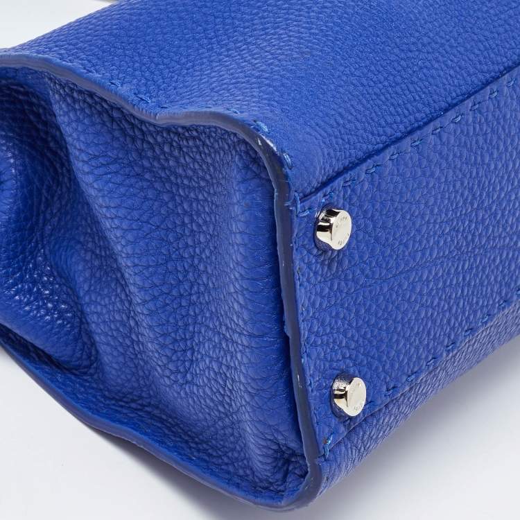 Pre Owned Fendi Blue Leather Medium Peekaboo Top Handle Bag
