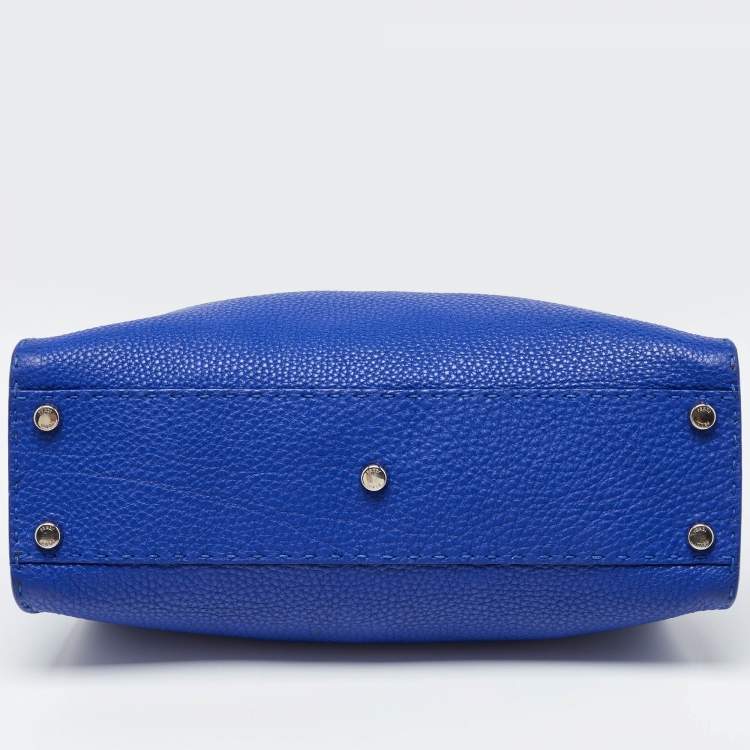 Pre Owned Fendi Blue Leather Medium Peekaboo Top Handle Bag