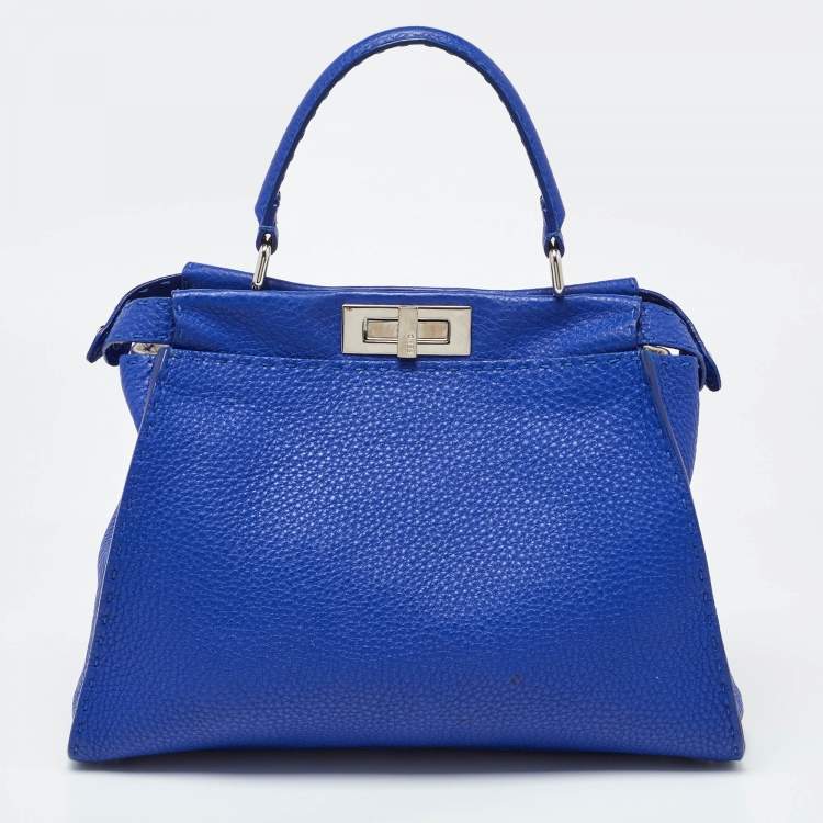 Pre Owned Fendi Blue Leather Medium Peekaboo Top Handle Bag