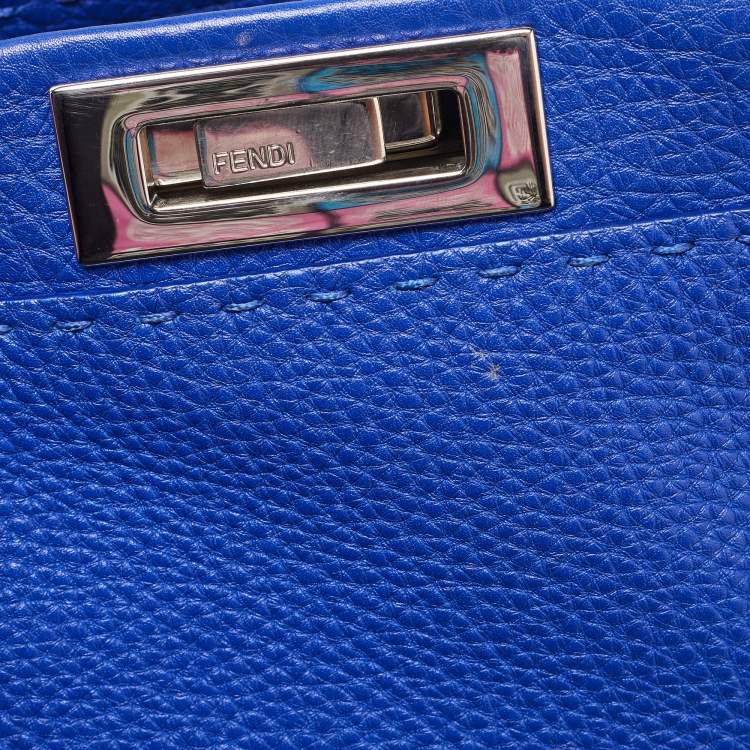 Pre Owned Fendi Blue Leather Medium Peekaboo Top Handle Bag