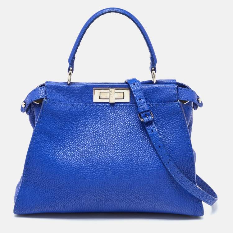Pre Owned Fendi Blue Leather Medium Peekaboo Top Handle Bag
