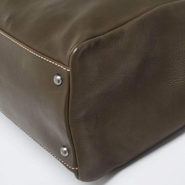 Pre Owned Fendi Dark Green/Bronze Selleria Leather Large Peekaboo Top Handle Bag