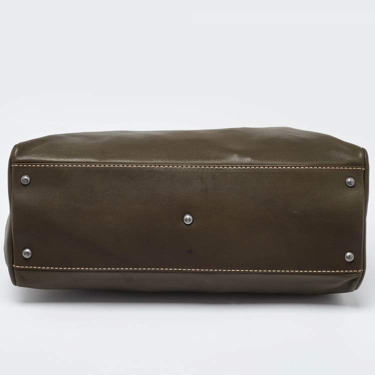 Pre Owned Fendi Dark Green/Bronze Selleria Leather Large Peekaboo Top Handle Bag
