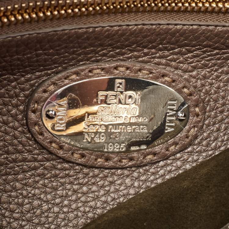 Pre Owned Fendi Dark Green/Bronze Selleria Leather Large Peekaboo Top Handle Bag