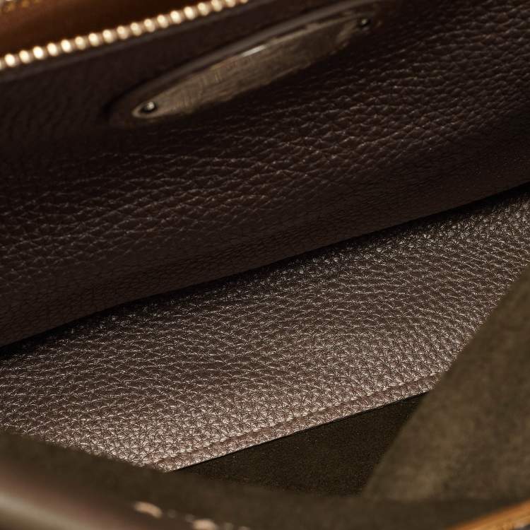 Pre Owned Fendi Dark Green/Bronze Selleria Leather Large Peekaboo Top Handle Bag