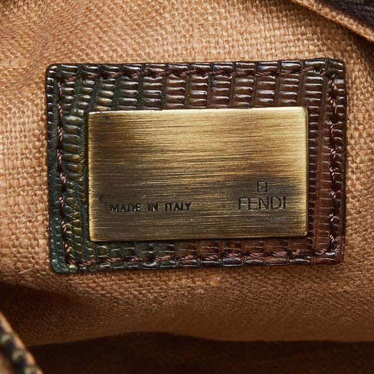 Pre Owned Fendi Brown Zucca Canvas, Calfhair and Lizard Acrylic Oyster Hobo 