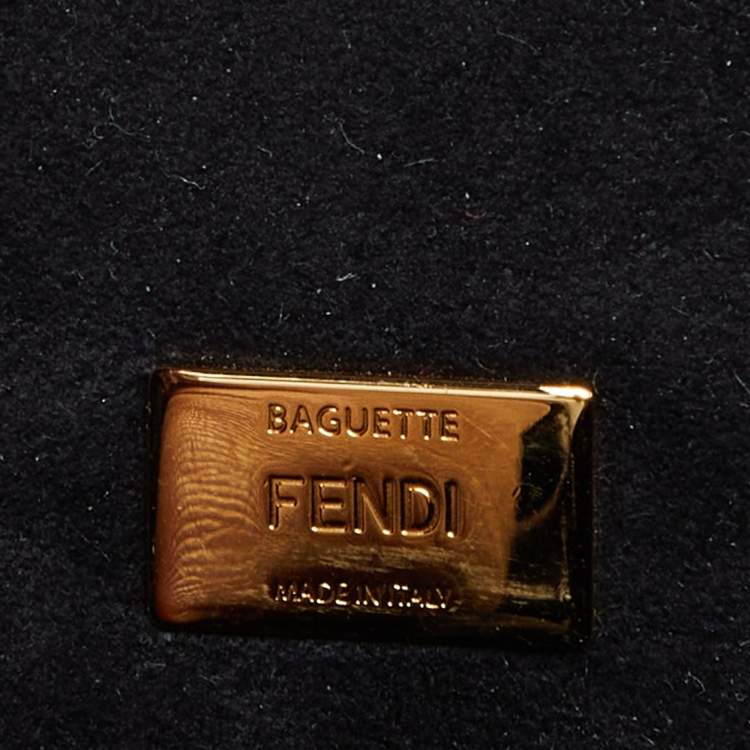 Pre Owned Fendi Black Leather Micro Pearl Bow Double Baguette Bag
