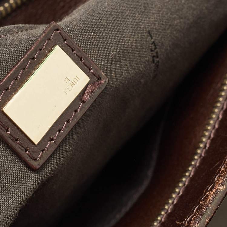 Pre Owned Fendi Dark Brown Zucca Tortoise Effect Leather Tote