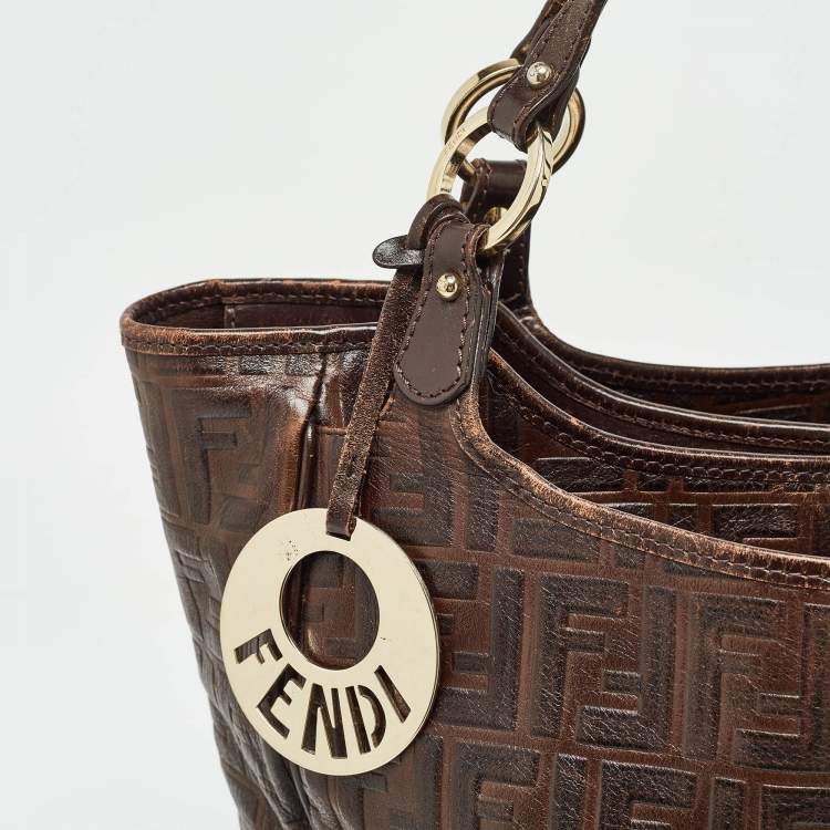 Pre Owned Fendi Dark Brown Zucca Tortoise Effect Leather Tote