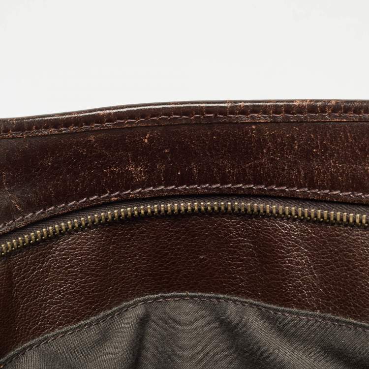 Pre Owned Fendi Dark Brown Zucca Tortoise Effect Leather Tote