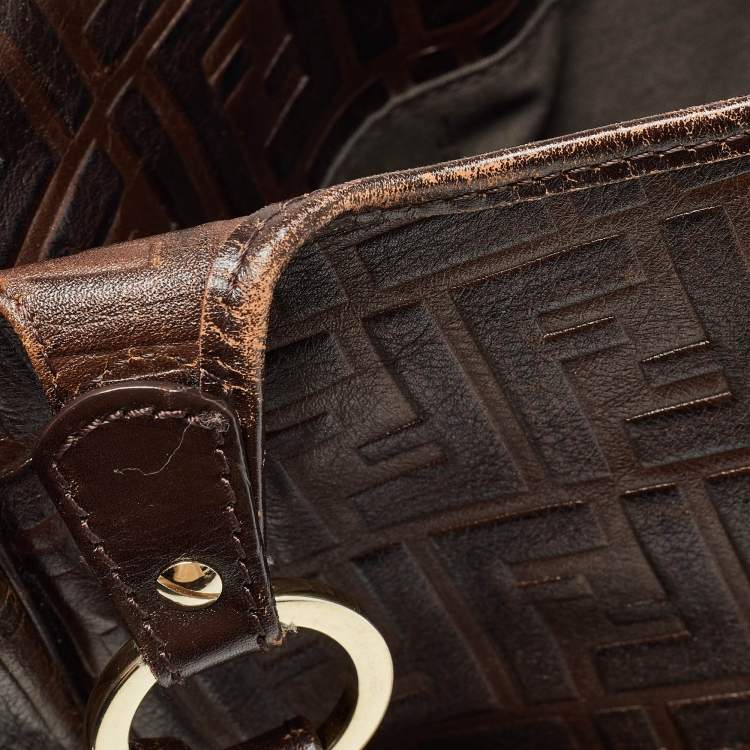 Pre Owned Fendi Dark Brown Zucca Tortoise Effect Leather Tote