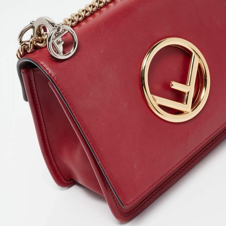 Pre Owned Fendi Red Leather Mini Kan I Shoulder Bag