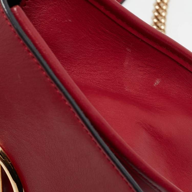 Pre Owned Fendi Red Leather Mini Kan I Shoulder Bag