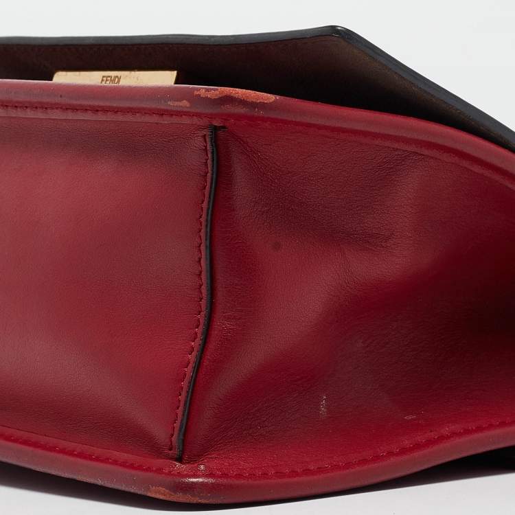 Pre Owned Fendi Red Leather Mini Kan I Shoulder Bag