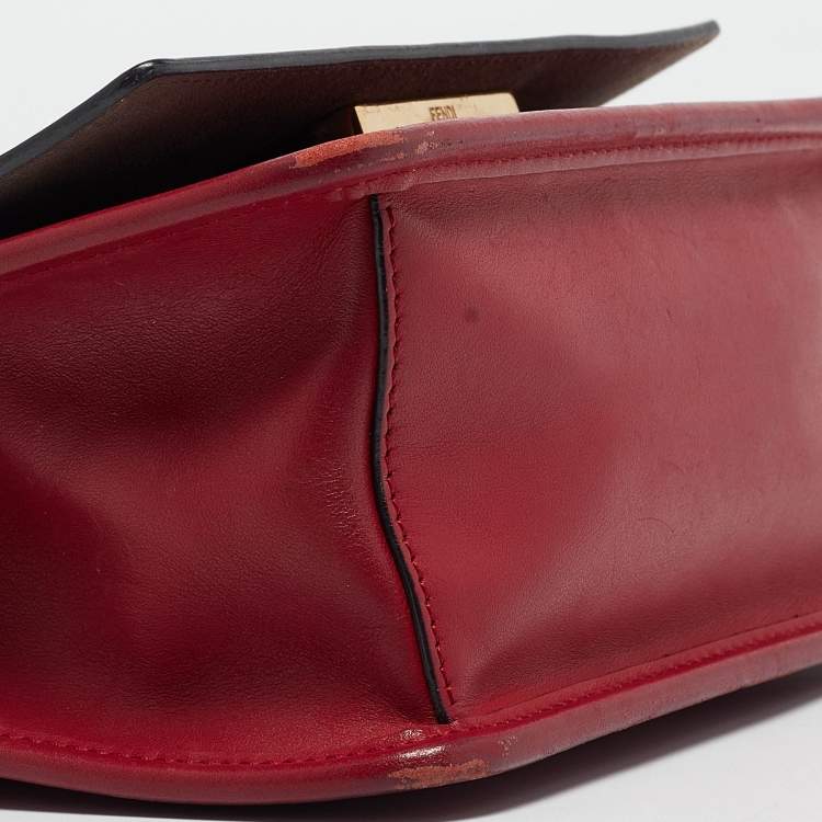 Pre Owned Fendi Red Leather Mini Kan I Shoulder Bag