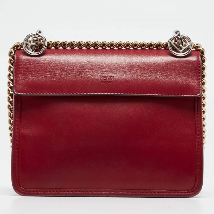 Pre Owned Fendi Red Leather Mini Kan I Shoulder Bag