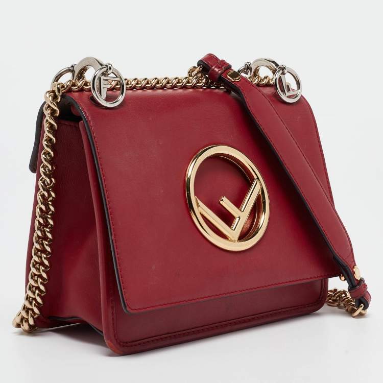 Pre Owned Fendi Red Leather Mini Kan I Shoulder Bag