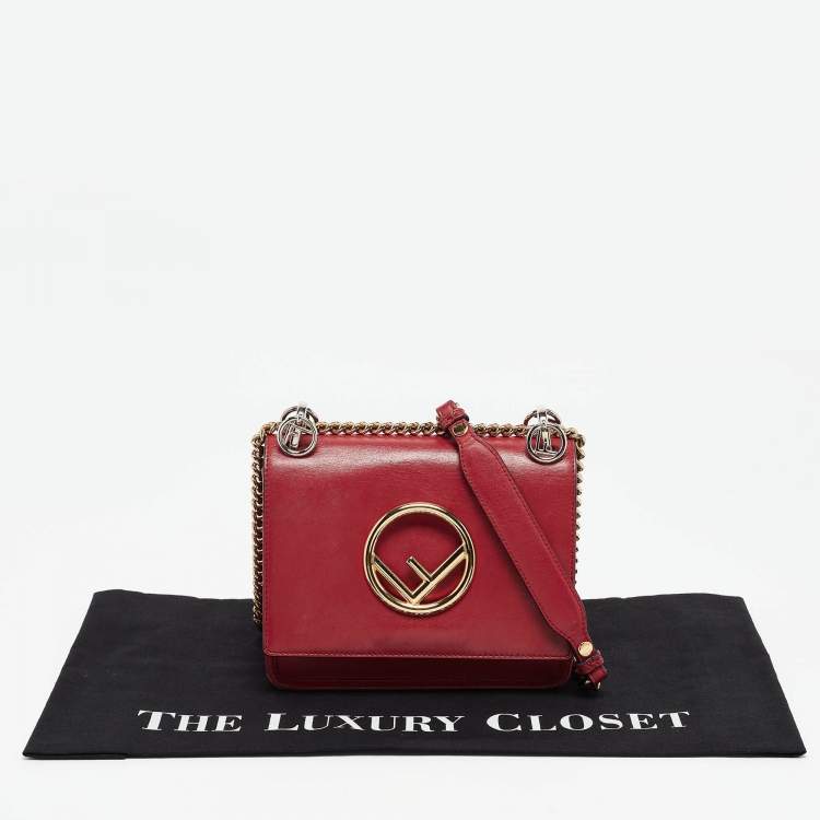 Pre Owned Fendi Red Leather Mini Kan I Shoulder Bag