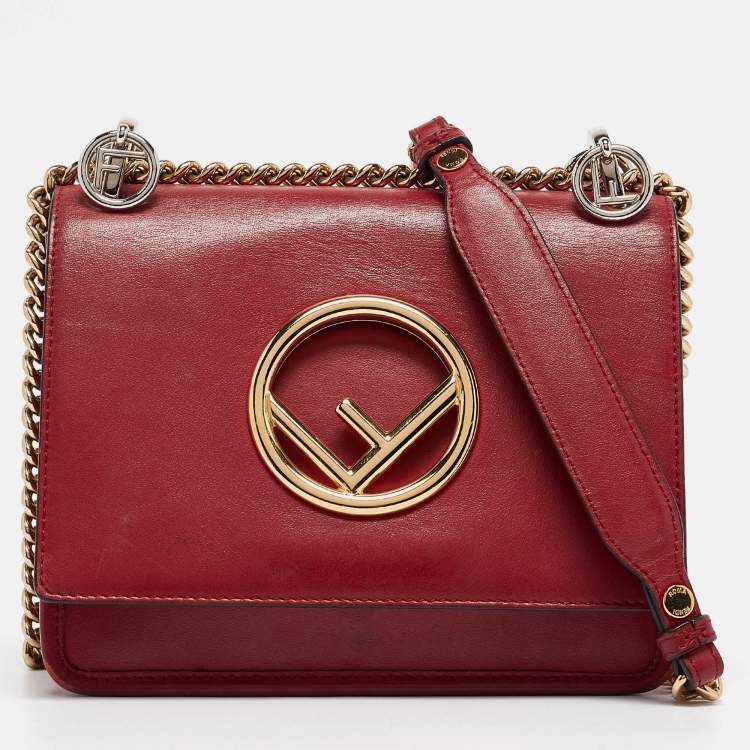 Pre Owned Fendi Red Leather Mini Kan I Shoulder Bag