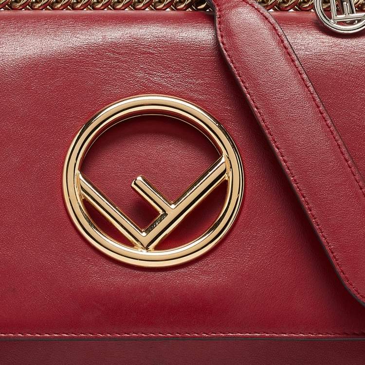 Pre Owned Fendi Red Leather Mini Kan I Shoulder Bag