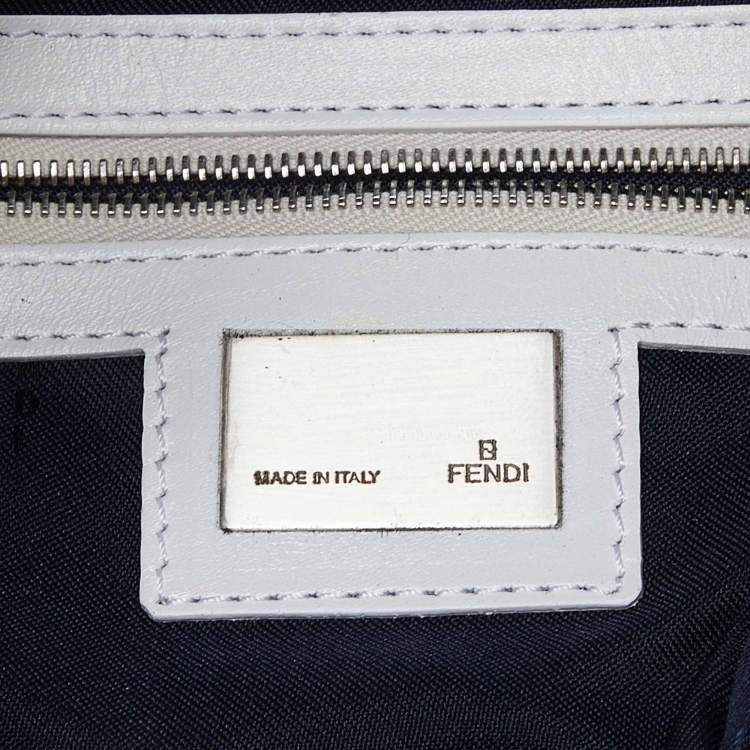 Pre Owned Fendi Navy Blue/White Zucchino Fabric and Leather FF Double Flap Bag