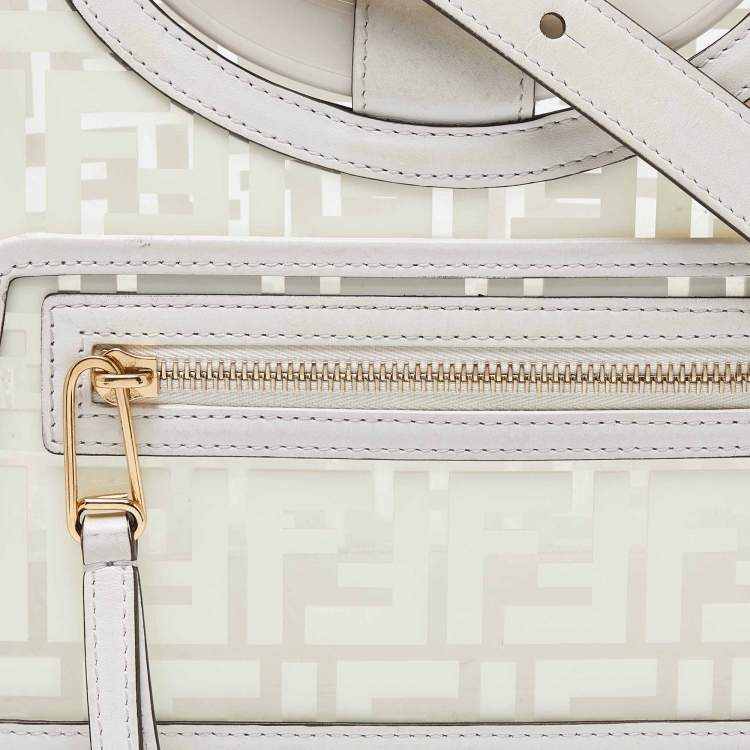 Pre Owned Fendi Transparent/Off White Zucca PVC and Leather Small Runaway Shopper Tote