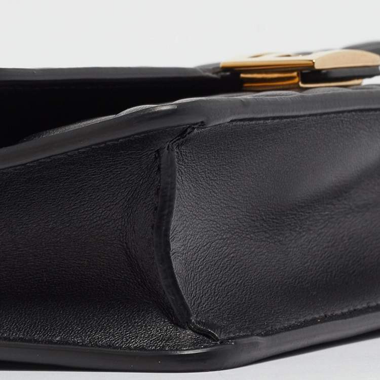 Pre Owned Fendi Black Zucca Embossed Leather Baguette Wallet on Chain