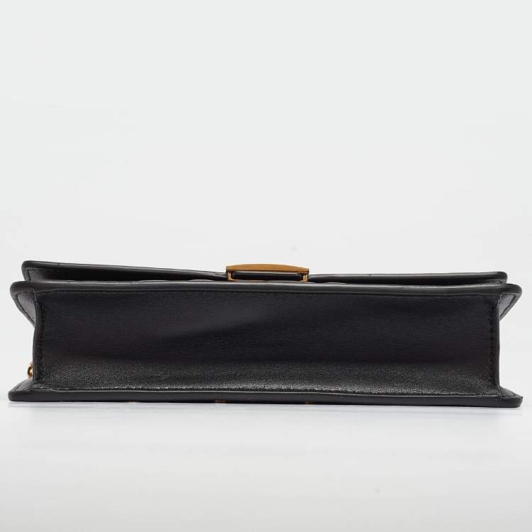 Pre Owned Fendi Black Zucca Embossed Leather Baguette Wallet on Chain