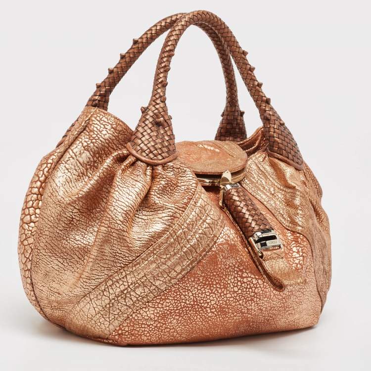 Pre Owned Fendi Bronze Pebbled Leather Spy Bag