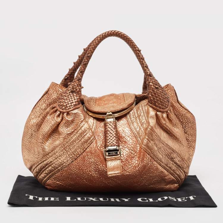 Pre Owned Fendi Bronze Pebbled Leather Spy Bag