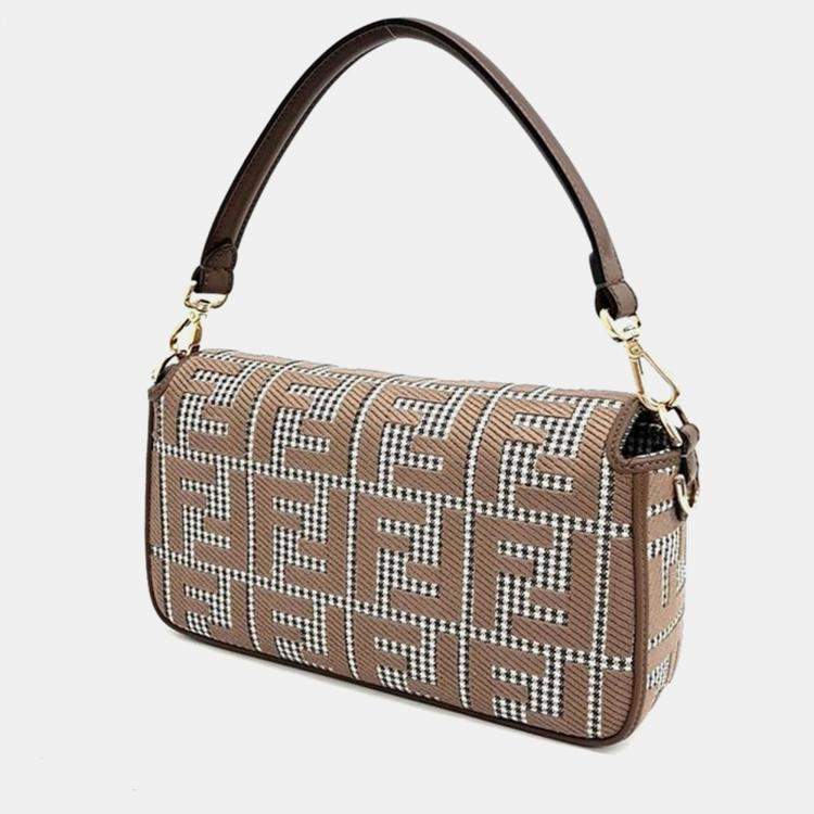 Pre Owned Fendi Brown Jacquard Baguette Shoulder Bag