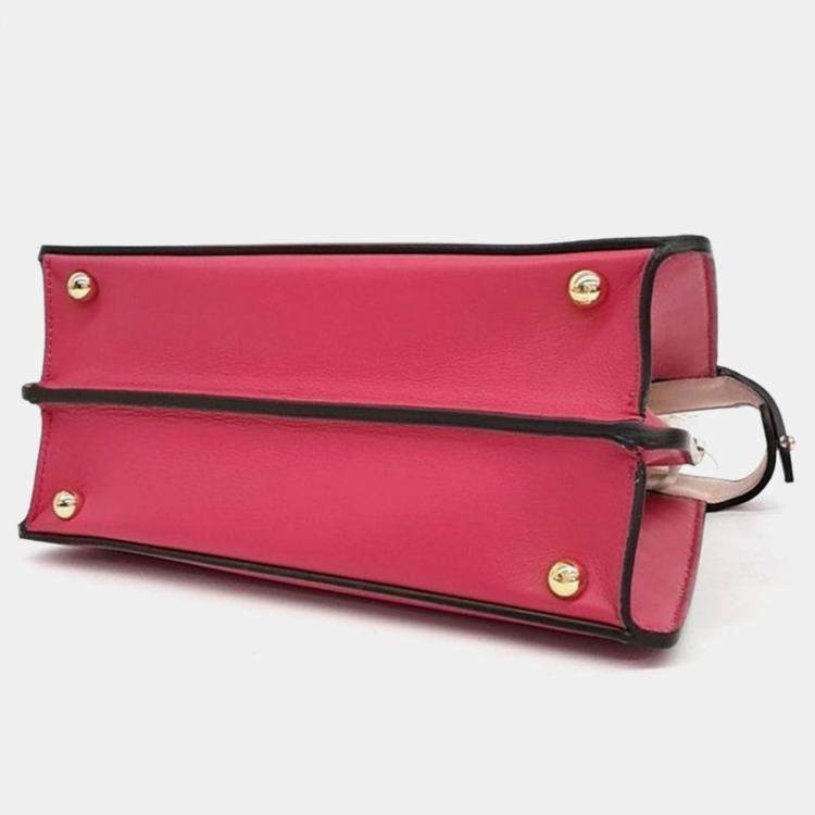 Pre Owned Fendi Hot Pink Leather Small Peekaboo ISeeU Tote Bag