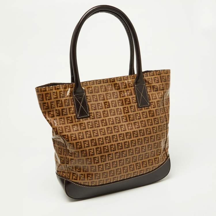 Pre Owned Fendi Beige/Brown Zucchino Coated Fabric and Leather Tote 