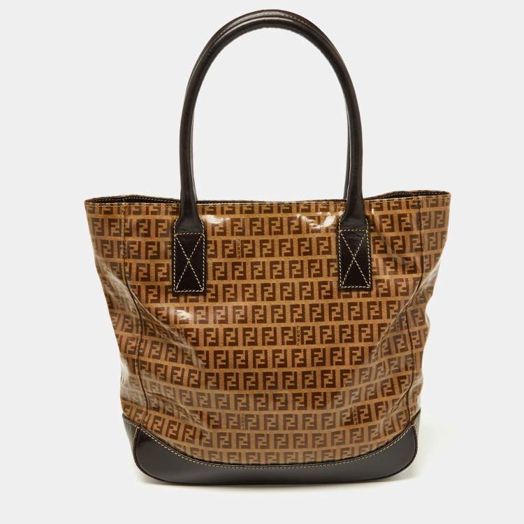 Pre Owned Fendi Beige/Brown Zucchino Coated Fabric and Leather Tote 