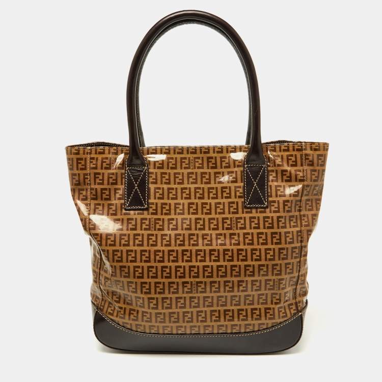 Pre Owned Fendi Beige/Brown Zucchino Coated Fabric and Leather Tote 