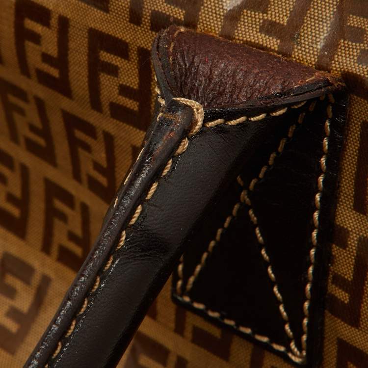 Pre Owned Fendi Beige/Brown Zucchino Coated Fabric and Leather Tote 