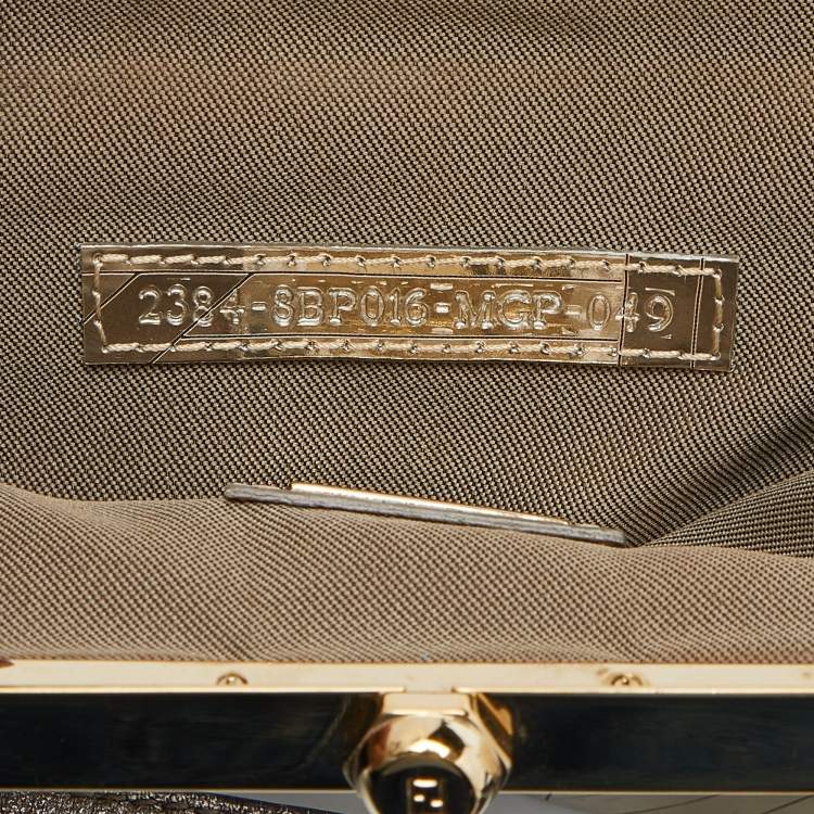 Pre Owned Fendi Gold Laminated Leather Vanity Mirror Clutch