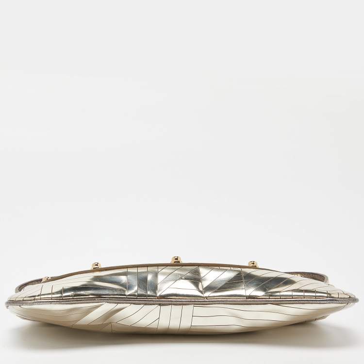 Pre Owned Fendi Gold Laminated Leather Vanity Mirror Clutch