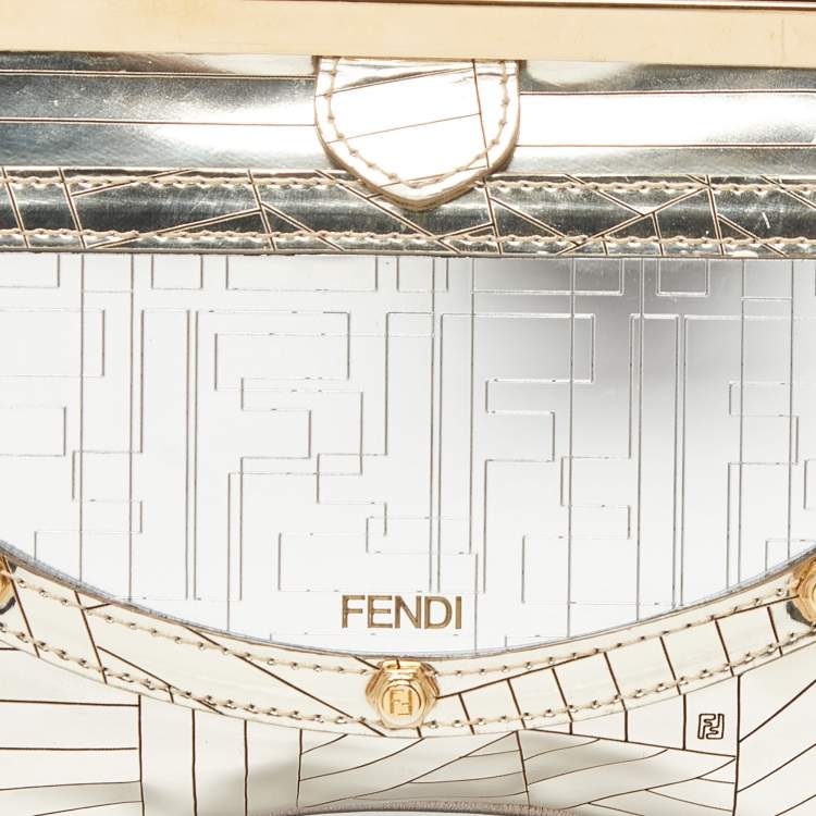 Pre Owned Fendi Gold Laminated Leather Vanity Mirror Clutch