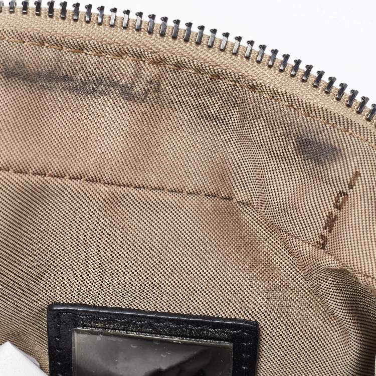 Pre Owned Fendi Beige/Black Zucchino Canvas and Leather Oyster Hobo