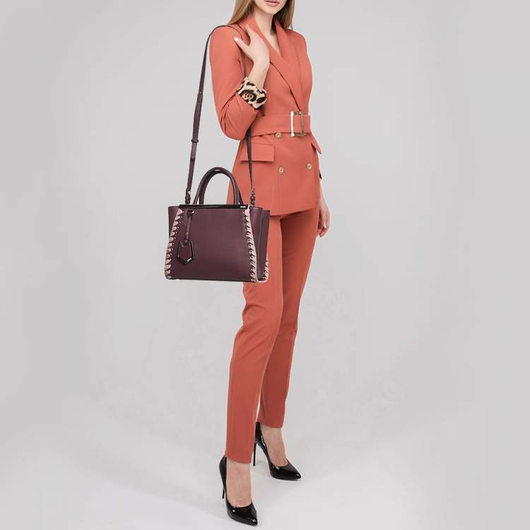 Pre Owned Fendi Plum/Pink Leather Petite Whipstitch 2jours Tote