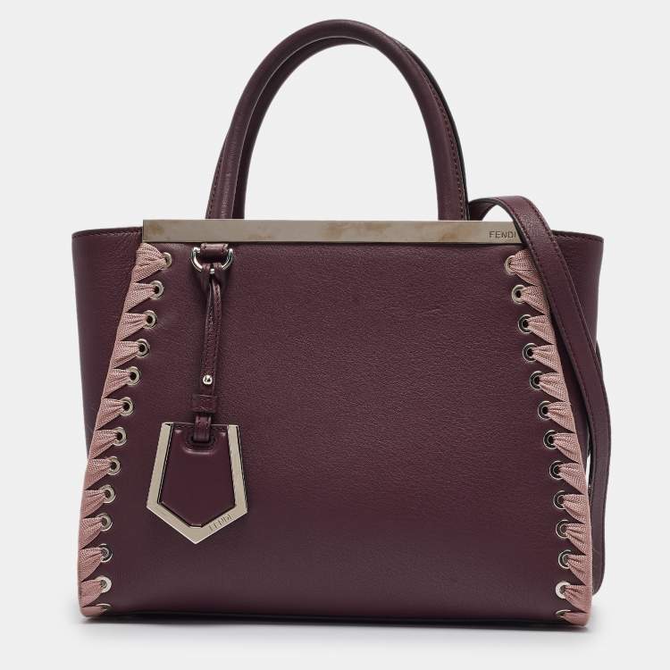 Pre Owned Fendi Plum/Pink Leather Petite Whipstitch 2jours Tote