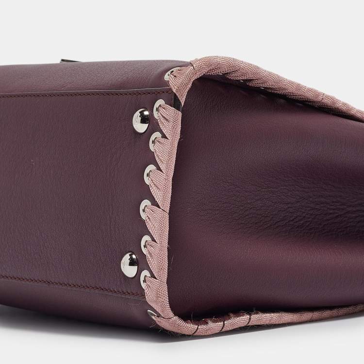 Pre Owned Fendi Plum/Pink Leather Petite Whipstitch 2jours Tote