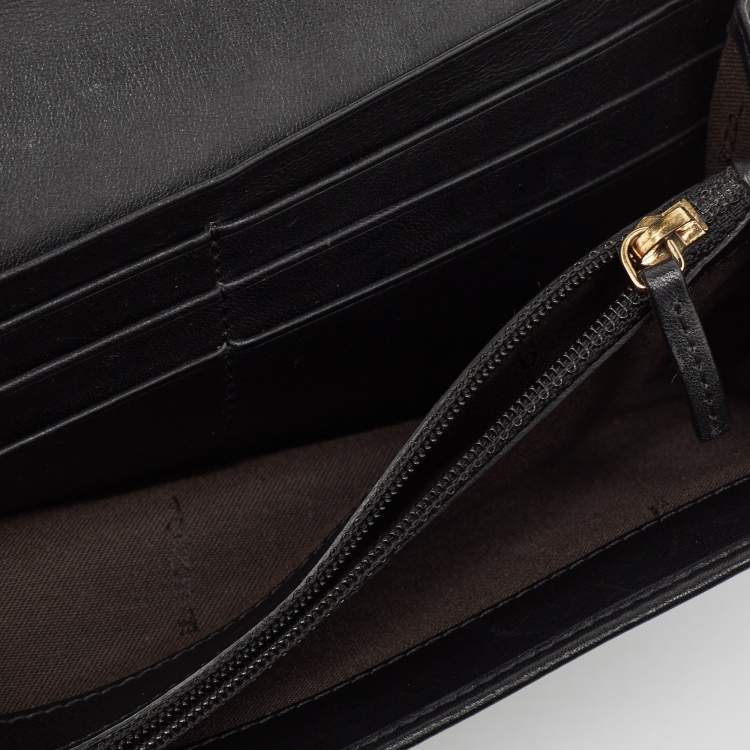 Pre Owned Fendi Black Zucca Canvas and Patent Leather Mia Continental Wallet