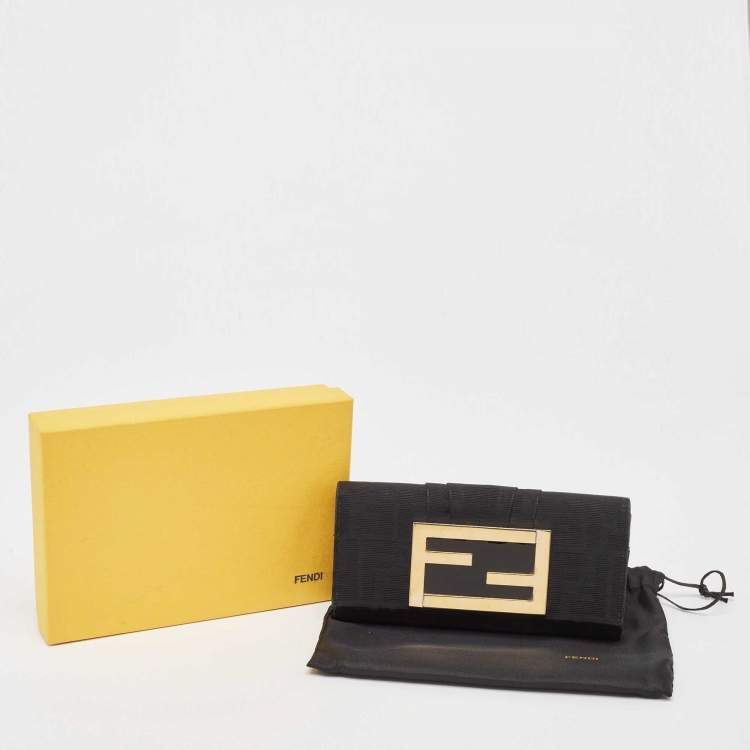 Pre Owned Fendi Black Zucca Canvas and Patent Leather Mia Continental Wallet