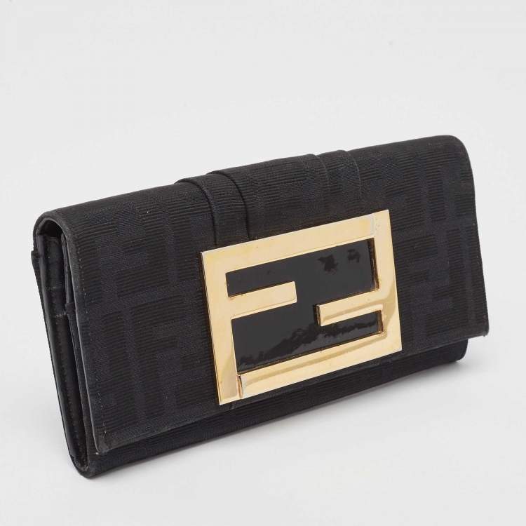 Pre Owned Fendi Black Zucca Canvas and Patent Leather Mia Continental Wallet