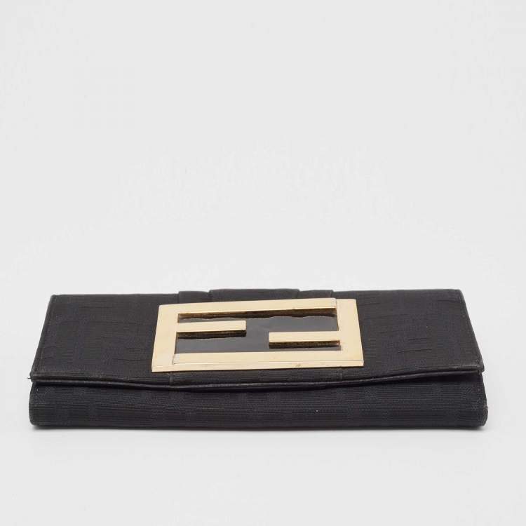 Pre Owned Fendi Black Zucca Canvas and Patent Leather Mia Continental Wallet