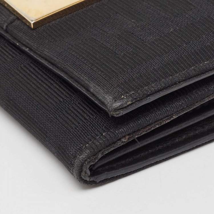 Pre Owned Fendi Black Zucca Canvas and Patent Leather Mia Continental Wallet